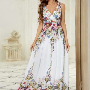 Ever Pretty Pleated Sleeveless V-Neck Chiffon Maxi Dress Size XL